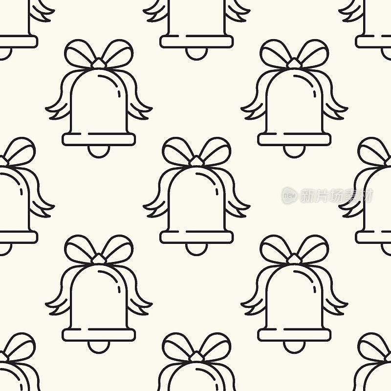 矢量无缝模式的Jingle bell在浅米色背景为网站，包装，明信片，网站等。圣诞快乐和新年快乐的概念